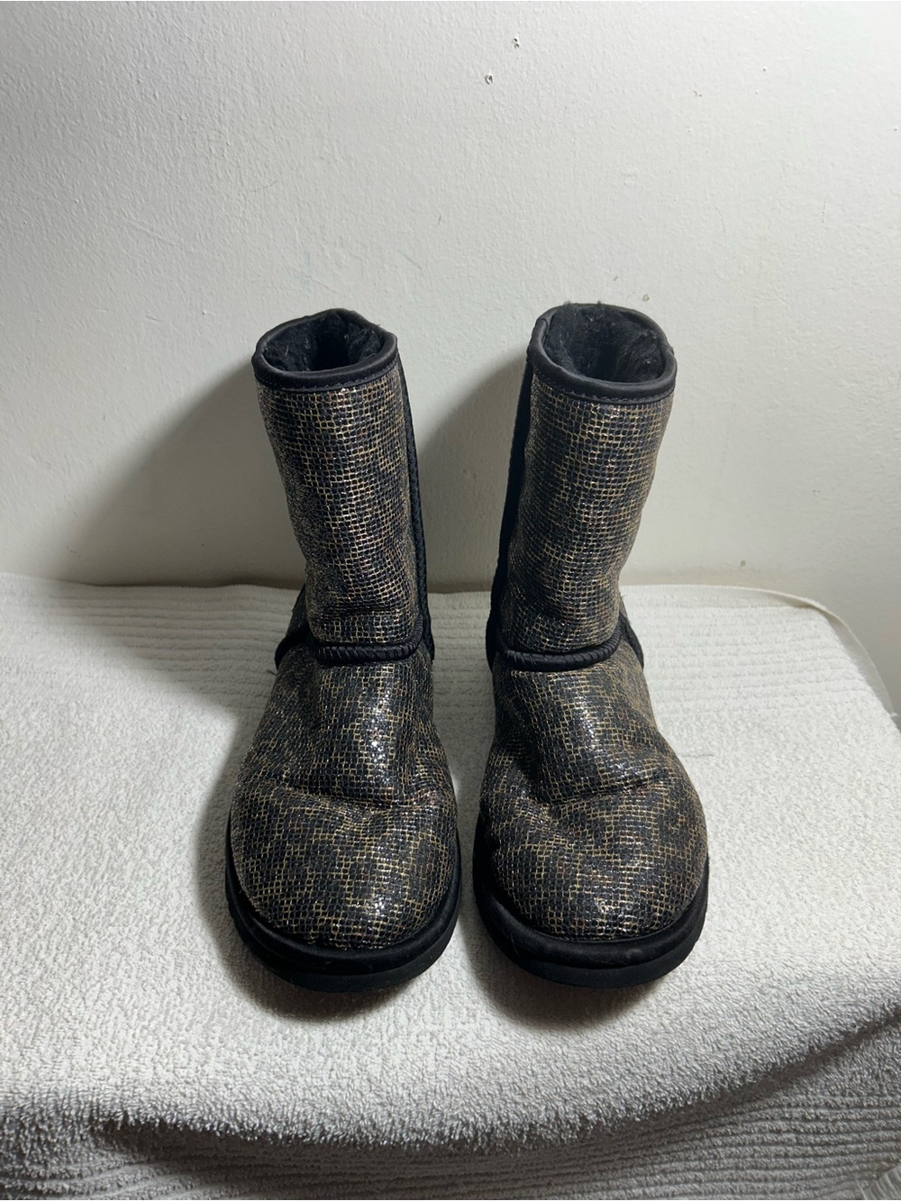 UGG Black and Gold Glitter Mid-Calf Boots Sz 6